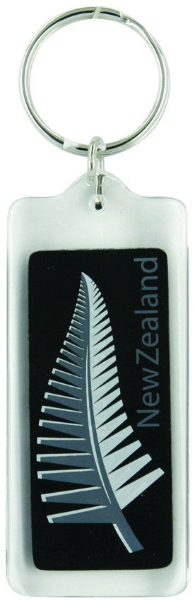 Key Ring Acrylic Silver Fern Black