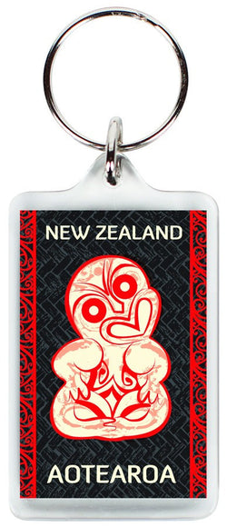 Key Ring Tiki Red Black Rectangle