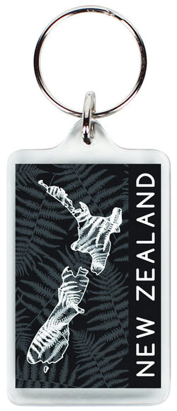 Key Ring Map Black White Rectangle